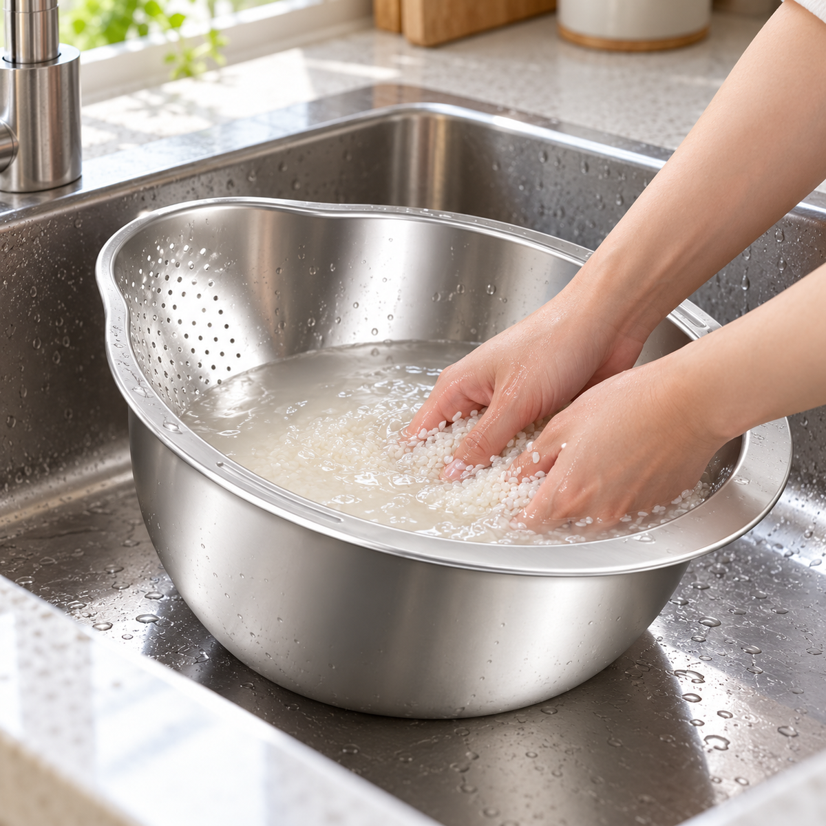 🥣 Cook's Gift | Stainless Steel | Rice Prep | Sleek Drainage