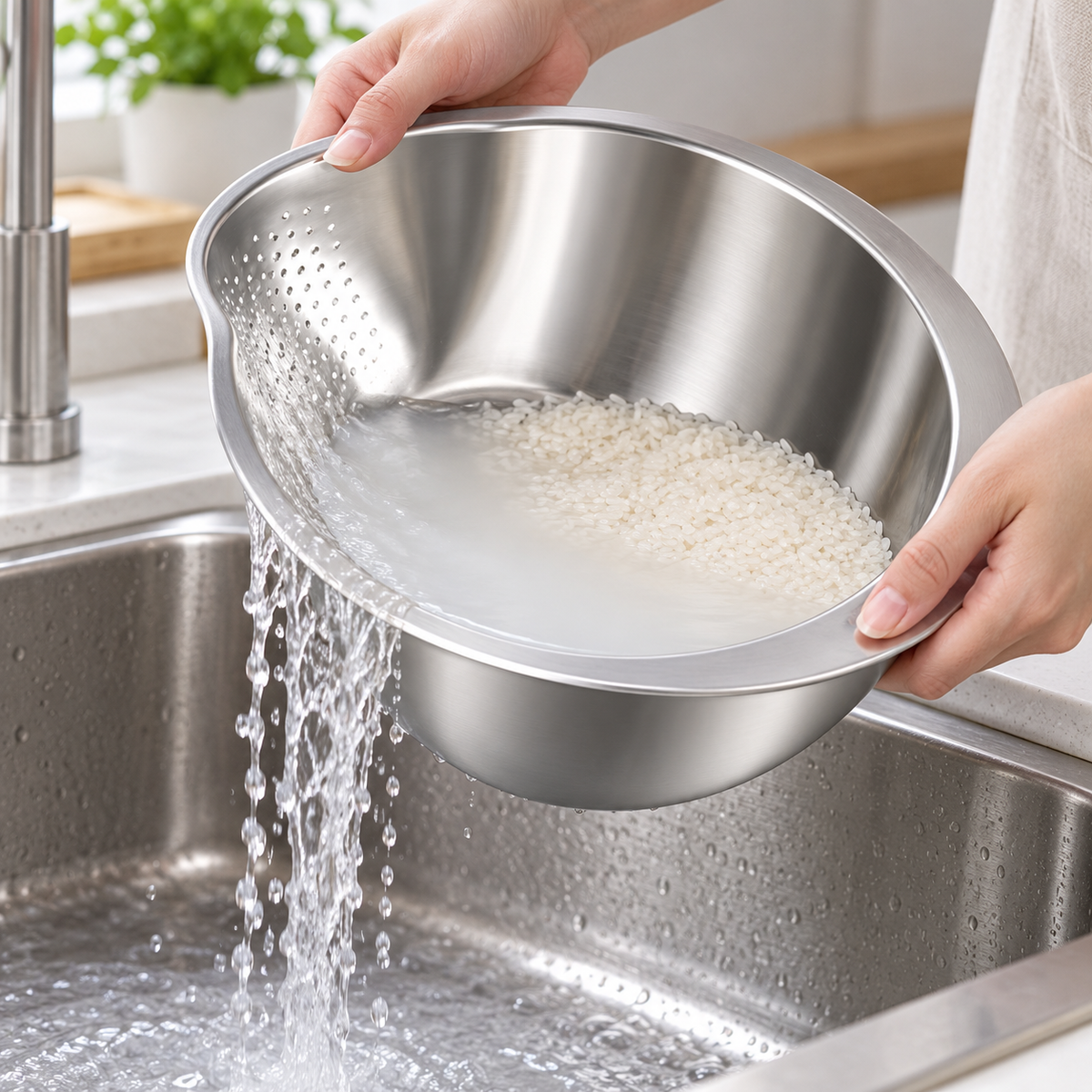 🥣 Cook's Gift | Stainless Steel | Rice Prep | Sleek Drainage