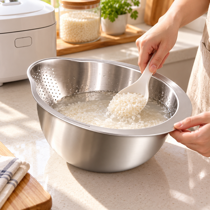 🥣 Cook's Gift | Stainless Steel | Rice Prep | Sleek Drainage