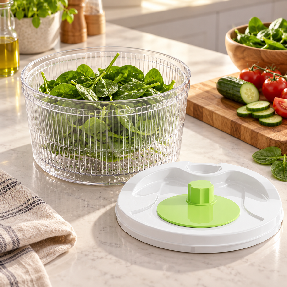 🥗 Salad Spinner | Clear Plastic | Prep | Cook's Gift | Sleek